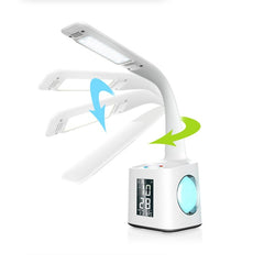 LED Desk Lamp with USB Charging Port&Alarm Clock&Thermometer&Calendar 3-Level Dimmer Night Table Lamp with Pen Holder for Study