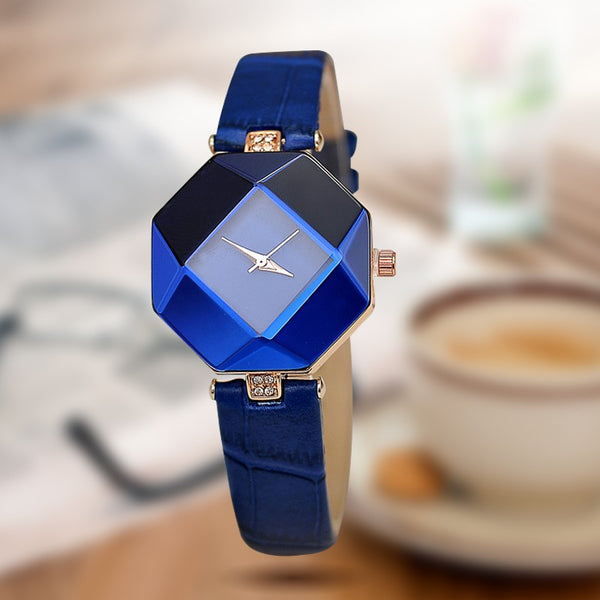 Women  Crystal Leather Quartz Wristwatch