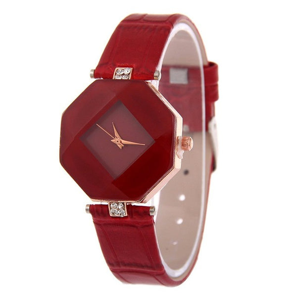 Women  Crystal Leather Quartz Wristwatch